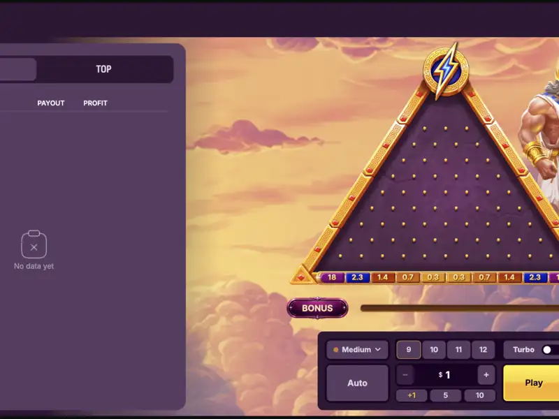 GodPlay Plinko desktop interface with history panel and board