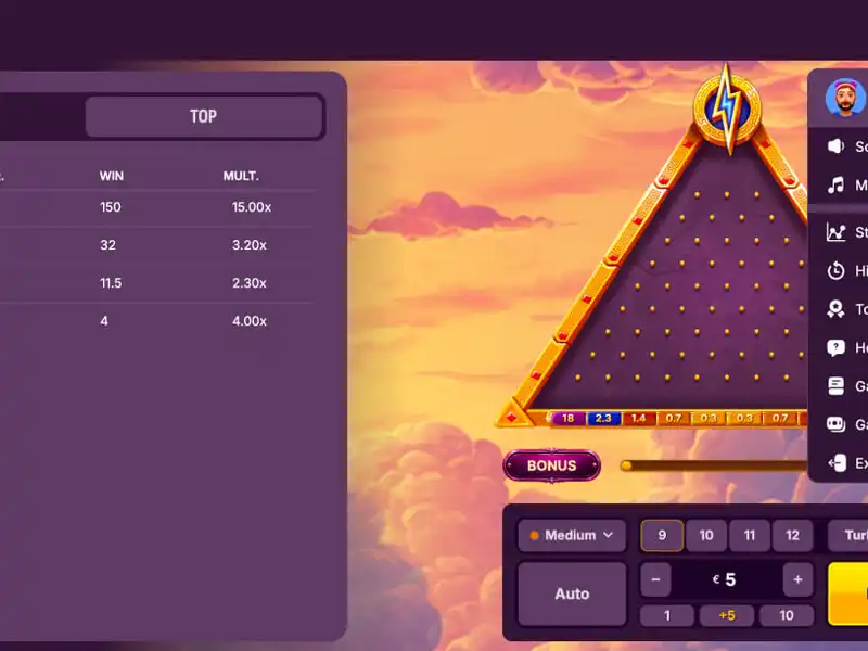 GodPlay Plinko risk and row controls shown in the interface