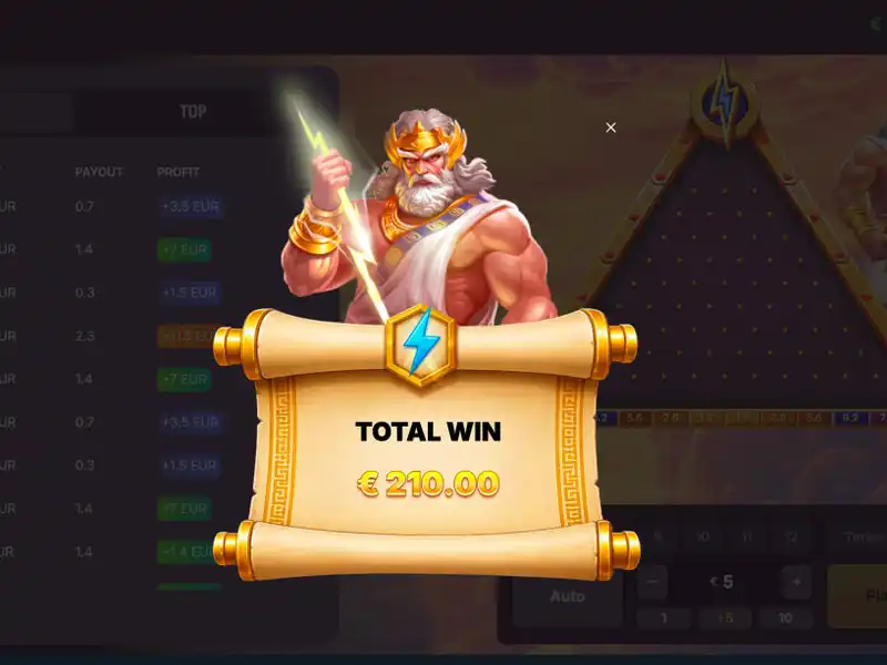 GodPlay Plinko win screen with multiplier result